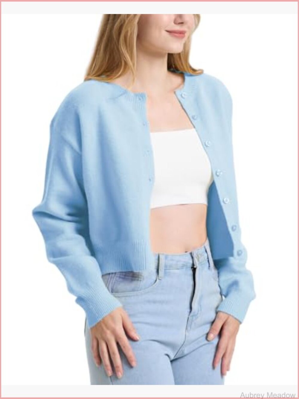 Cropped Long Sleeve Button Down Knit Cardigan - Picture 5 of 7